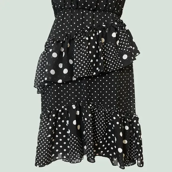 Betsey Johnson Black & White Polka Dot Halter Cocktail Dress | Semiformal Whimsy - Picture 2 of 9
